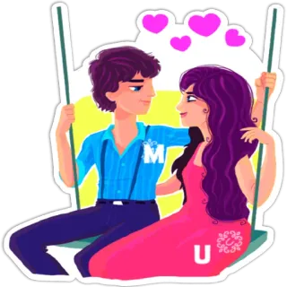 💋 M U cặp đôi, xích đu, tình yêu, phim hoạt hình, trái tim, lãng mạn telegram sticker
