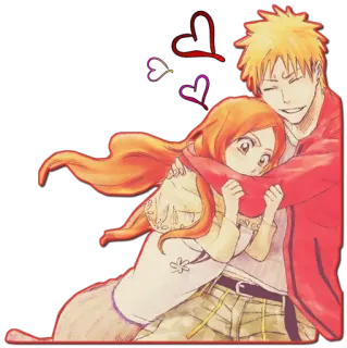 😍 Orihime Inoue, Ichigo Kurosaki Bleach anime, couple, love, romance, hugging, Bleach, Ichigo, Orihime telegram sticker