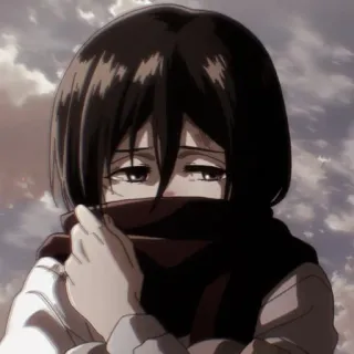 🧣 Mikasa Ackerman Attack on Titan Mikasa, Anime, Triste, L'Attaque des Titans, AOT, Fille, Personnage, Écharpe whatsapp sticker