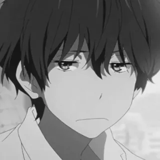 🕸 Anime, Menino, Mangá, Retrato, Triste, Monocromático telegram sticker