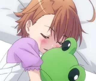 😴 Anime, Chica, durmiendo, linda, rana, almohada telegram sticker