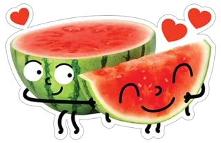 😍 arbuz, owoc, miłość, serca, słodkie, kreskówka whatsapp sticker