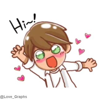 😃 Hi! lời chào, phong cách anime, hoạt hình, trái tim, dễ thương telegram sticker