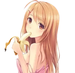 😋 อนิเมะผู้หญิง, กล้วย, กิน, การ์ตูน, มังงะ, ผู้หญิง, ตัวละคร telegram sticker