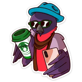 😎 ЯГОРЬ oiseau, café, lunettes de soleil, smartphone, mode, hipster telegram sticker