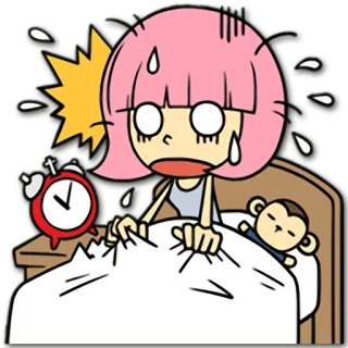 ⏰ alarm, bed, sleepy, cartoon, monkey, girl, sweat telegram sticker
