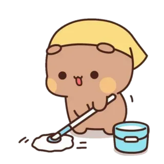 🐻 imut, mengepel, membersihkan, kawaii, beruang, kuning, ember telegram sticker
