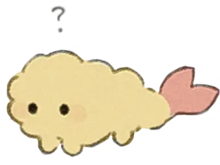 ❔ Tempura, Garnele, Essen, süß, Cartoon, Fragezeichen, Japanisches Essen whatsapp sticker