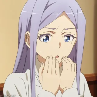 💎 Anime, Desenho animado, Mulher, Personagem, Preocupada, Cabelo roxo telegram sticker
