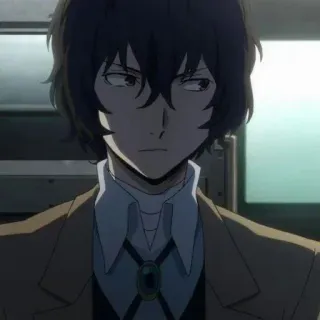 😑 Dazai Osamu Bungou Stray Dogs anime, pelo castaño, detective, Dazai, Osamu whatsapp sticker