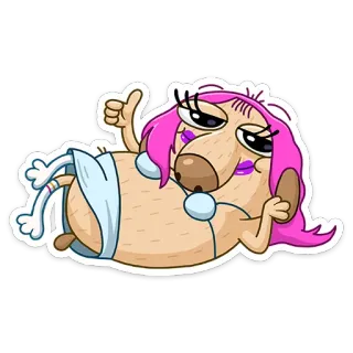 👍 dessin animé, chien, cheveux roses, allongé, bikini whatsapp sticker