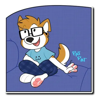 😚 PAT PAT dibujo animado, perro, antropomórfico, gafas, lindo, sentado, sofá, acariciando telegram sticker