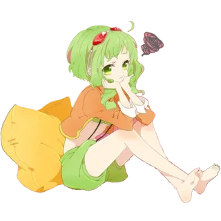 🙁 Anime, Mädchen, grüne Haare, süß, Cartoon telegram sticker
