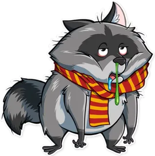 😷 너구리, 아픈, 독감, 목도리, 만화, 병든, 동물 telegram sticker