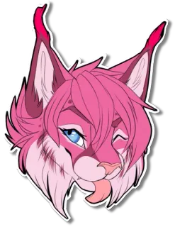 😜 lynx, binatang, stiker, merah muda, berbulu, kartun whatsapp sticker