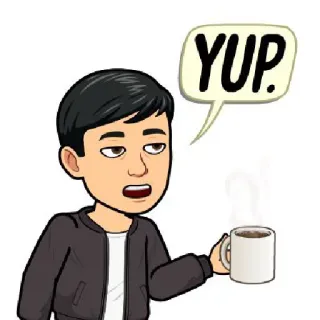 😚 YUP. bitmoji, café, mañana, sip, dibujos animados telegram sticker