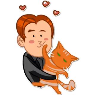 🐱 homem, gato, corações, amor, animal de estimação, afeição telegram sticker