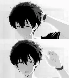 🤔 Garçon animé, Noir et blanc, Illustration, Manga, Portrait whatsapp sticker