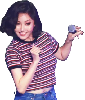 💃 wanita, penyanyi, penampil, korea, kaus bergaris, jeans telegram sticker