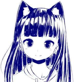 🙂 Anime, Gadis, Telinga kucing, Sketsa, Manga telegram sticker