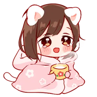 💞 anime, lindo, kawaii, té, manta, gato whatsapp sticker