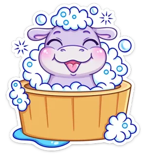 🛁 Kartun, Binatang, Kuda nil, Mandi, Gelembung, Lucu telegram sticker