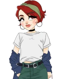 😒 cartone animato, donna, ragazza, ritratto, capelli rossi, illustrazione telegram sticker