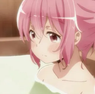 🌸 Anime, Ragazza, Capelli rosa, Bagno, Cartone animato, Carino, Illustrazione telegram sticker