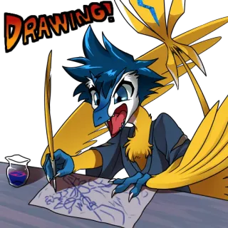 🎨 DRAWING! tekening, kunst, cartoon, vogel, personage, kunstenaar telegram sticker