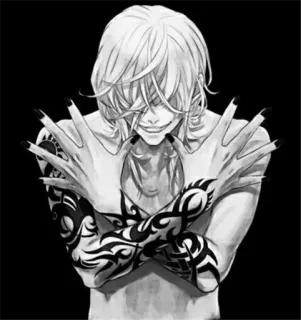 😈 anime, manga, tattoo, grin, man, black and white telegram sticker