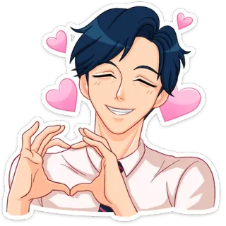 ❤ รัก, หัวใจ, ยิ้ม, ผู้ชาย, ความรัก, น่ารัก, การ์ตูน, อนิเมะ whatsapp sticker