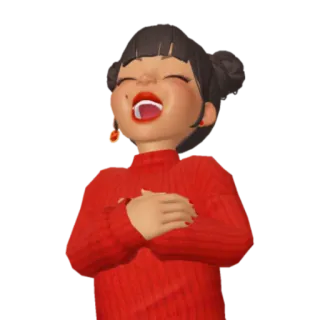 😂 rire, joyeux, dessin animé, femme, pull rouge telegram sticker