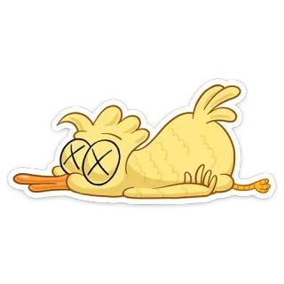 😵 desenho animado, pássaro, morto, animal, adesivo, engraçado, amarelo, olhos em X telegram sticker