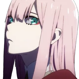 😐 Zero Two Darling in the Franxx Anime, Zero Two, Darling in the Franxx, capelli rosa, personaggio femminile telegram sticker