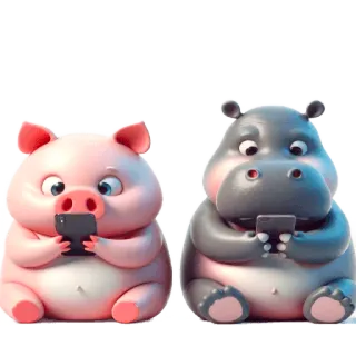 📱 cerdo, hipopótamo, animales, teléfonos, lindo, dibujos animados telegram sticker