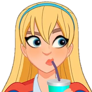 🥤 cartoon, blonde, drinking, supergirl telegram sticker