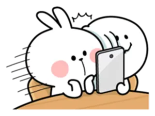 😆 кролик, друзья, телефон, мультфильм, милый, счастливый, вместе telegram sticker
