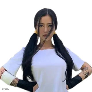 😀 femme, nattes, tatouages, chemise, asiatique, beauté telegram sticker