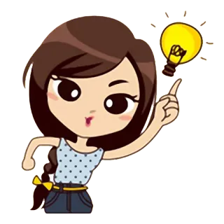 🤔 Dibujo animado, Chica, Bombilla, Idea, Pensando, Lindo whatsapp sticker