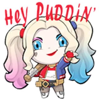 😝 Harley Quinn HEY PUDDIN' Harley Quinn, DC Comics, Kartun, Penjahat, Gadis, Puddin telegram sticker
