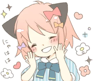 😊 にゃはは oreilles de chat, animé, mignon, kawaii, paillettes, noeuds, fille telegram sticker