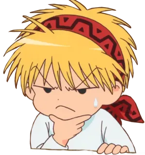 🤔 cartoon, anime, thinking, headband, blonde, confused telegram sticker