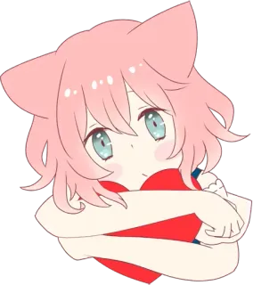 😞 Anime, Ragazza gatto, Carino, Rosa, Orecchie, Ragazza anime, Kawaii telegram sticker