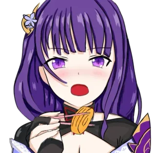 😋 Raiden Shogun Genshin Impact Anime, Videojuego, Genshin Impact, Raiden Shogun, Comiendo, Personaje telegram sticker