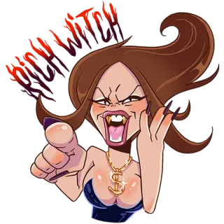 🫵 Bitch Try dessin animé, fille, vampire, expression, collier, dollar, salope essaie telegram sticker