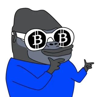 😎 gorila, macaco, bitcoin, criptomoeda, arminha com os dedos, óculos, meme telegram sticker