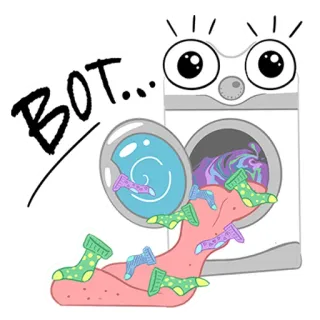 🤢 BOT... machine à laver, chaussettes, dessin animé, lessive, robot whatsapp sticker