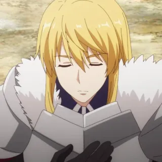 🙁 anime, armor, knight, blonde hair, closed eyes telegram sticker