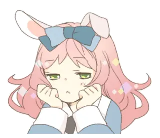 🐰 ragazza anime, orecchie da coniglio, carina, capelli rosa, annoiata, kawaii, cartone animato, adesivo telegram sticker