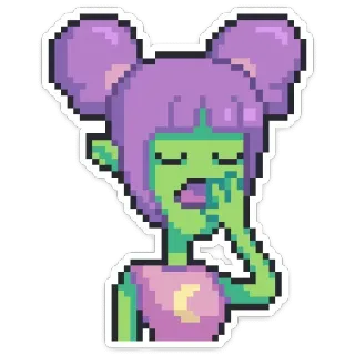 😴 Alien, Pixelkunst, Cartoon, Charakter, Lila, Grün whatsapp sticker